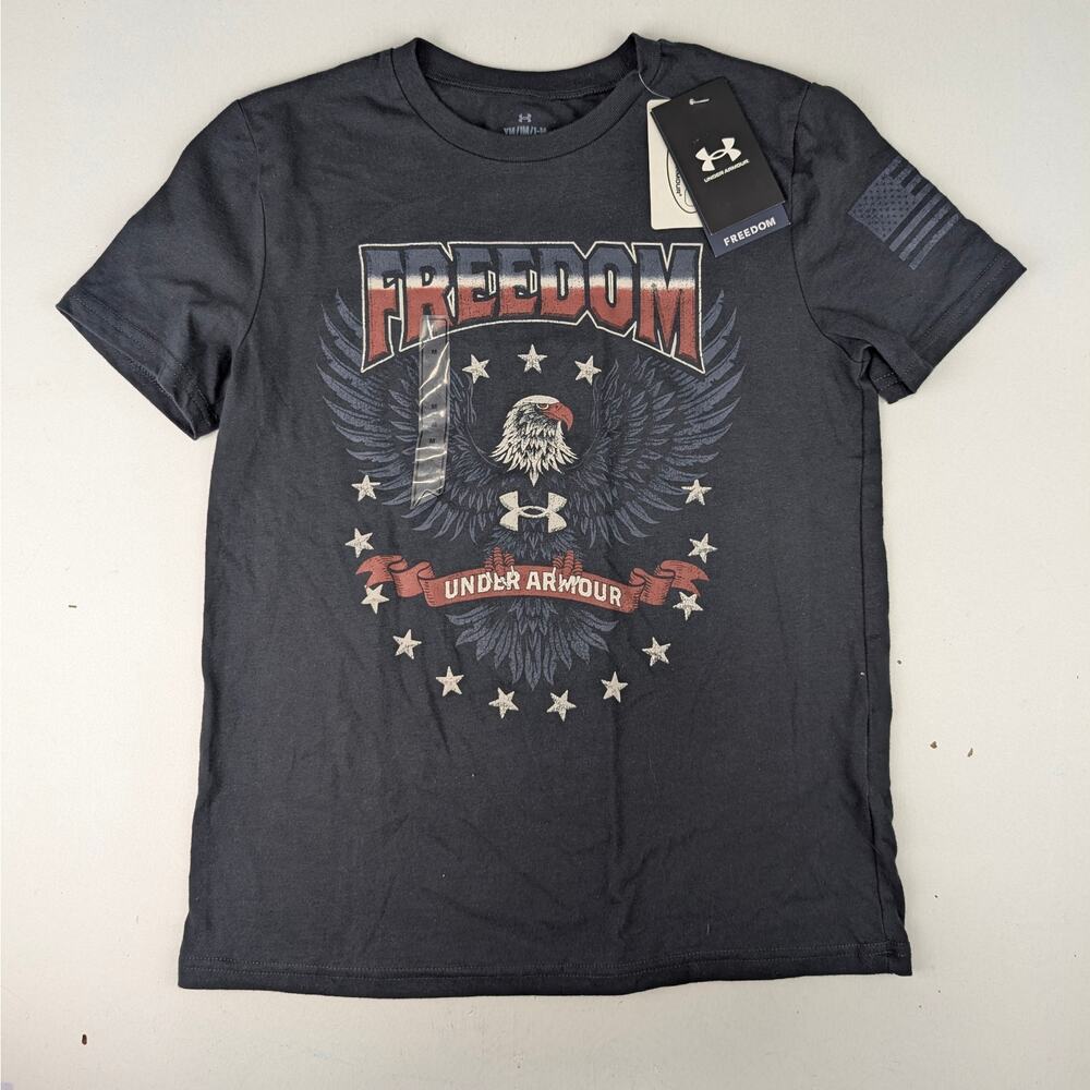 Under Armour Youth Medium Freedom Eagle Tee - Anthracite Charcoal/Navy/Red - Picture 1 of 4